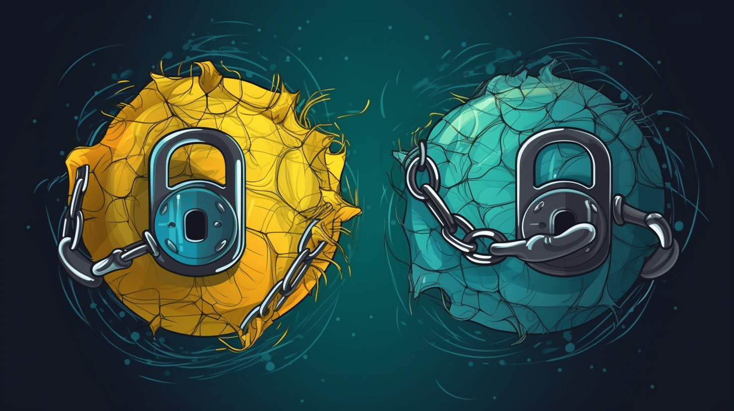 illustration representing two spheres of the internet being protected.