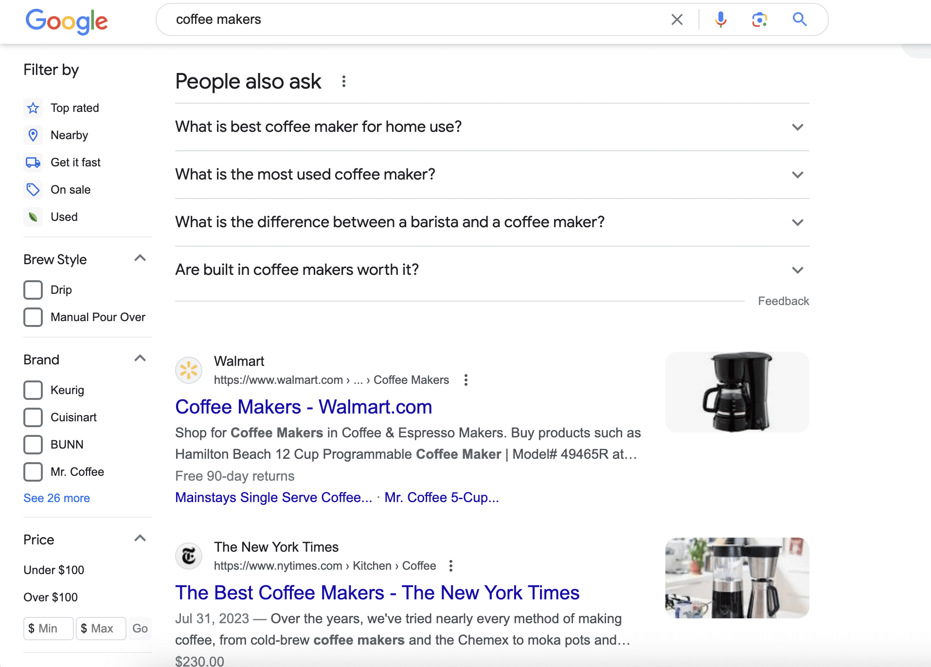 search results for coffee makers.