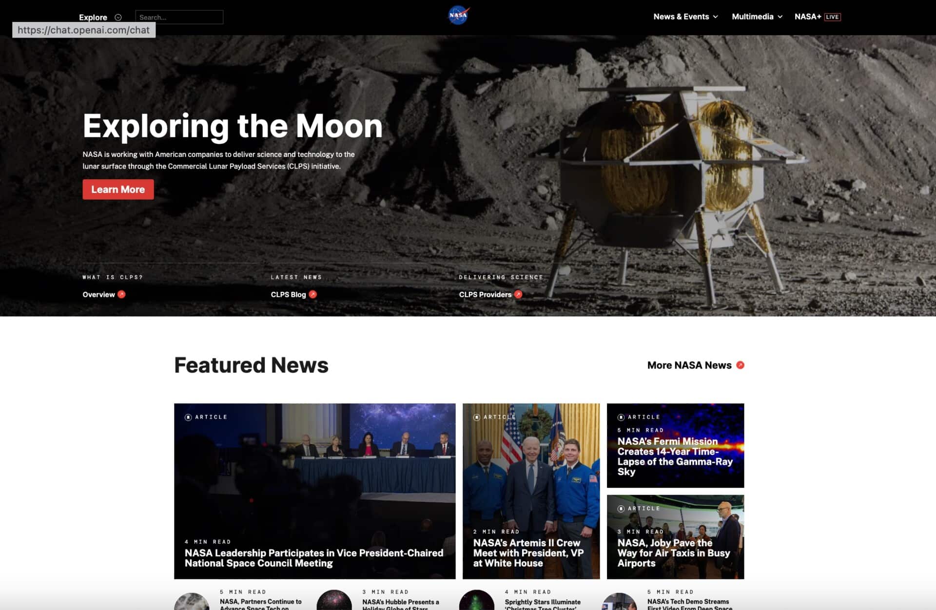NASA website powered by WordPress