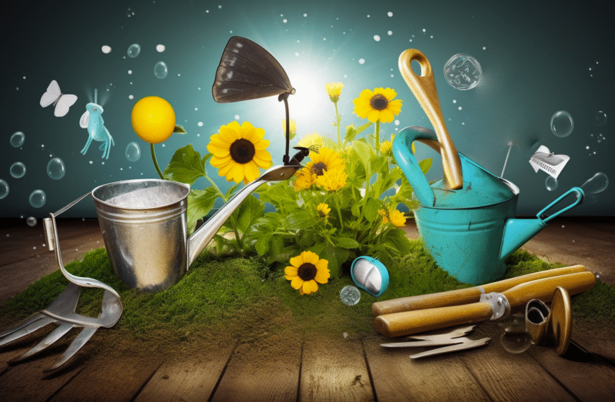 the concept of organic web marketing , include elements such as gardening tools, create flowers or seeds from web marketing icons.